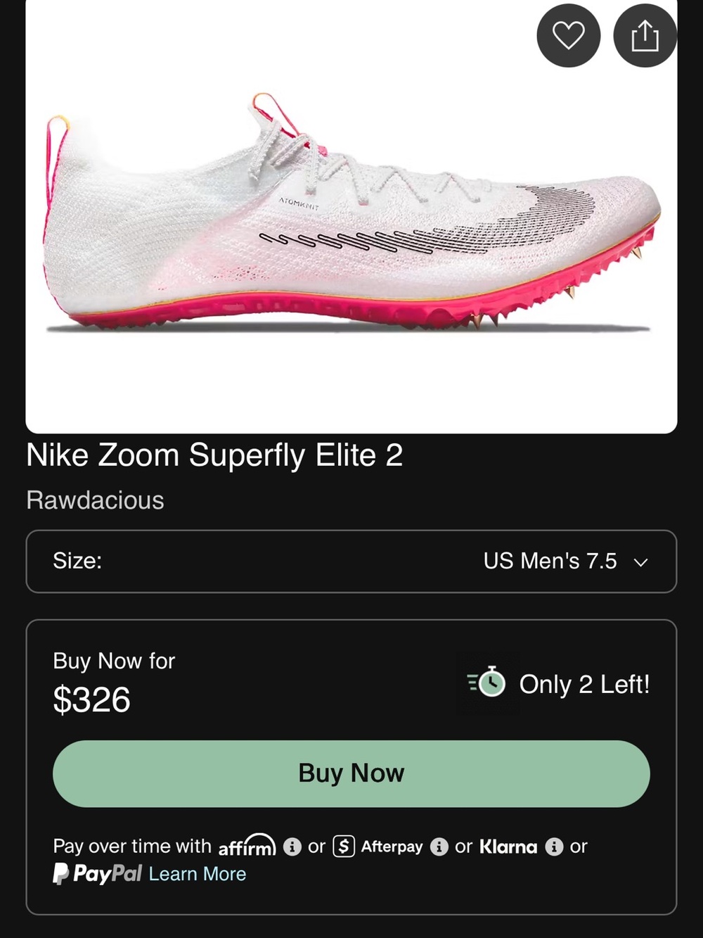 Nike Women's White and Pink Zoom Superfly Elite 2 Track Spikes